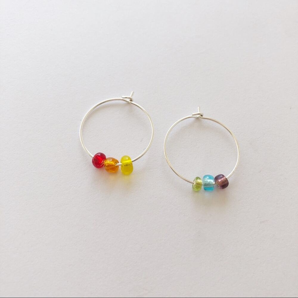 Rainbow beaded hoop earrings handmade 20mm